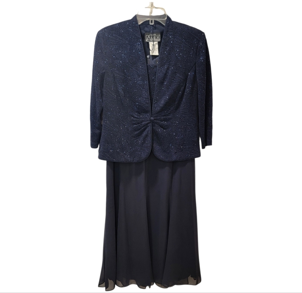 Alex Evenings Elegant Navy 2 Piece Dress Formal Wedding Mother Of The Bride
